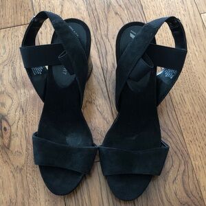 Anne Klein Sport Black Leather upper heel Sandals